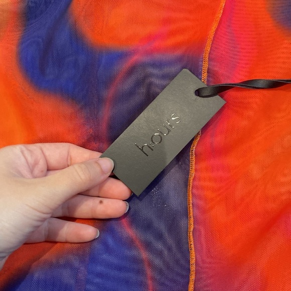 H:OURS / NWT AMETHYST mesh long sleeve MINI DRESS IN CANDY OMBRE blue red M - Picture 6 of 7